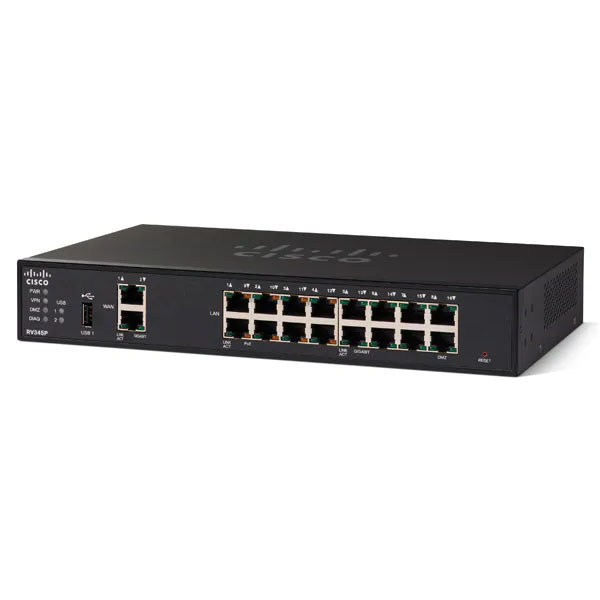 Cisco RV345P-K9 Dual WAN Gigabit VPN Router – 16 GbE Ports (8 Ports with PoE)